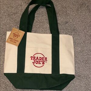 Trader Joe's Green and Cream Canvas Tote Bag